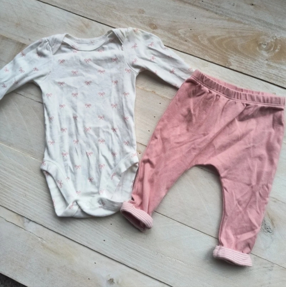 Carter's And Bundles Baby Place Bow Print 2 Piece Pant Romper Set Pink 3-6 Month